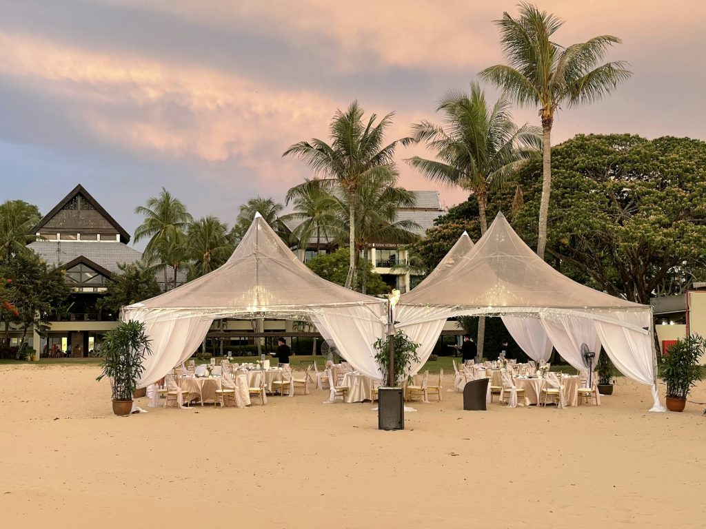 Sunset wedding reception on the beach